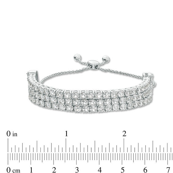 Lab-Created White Sapphire Triple Row Bolo Bracelet in Sterling Silver - 9.0"