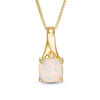 Thumbnail Image 0 of 7.0mm Cushion-Cut Lab-Created Opal and Diamond Accent Ribbon Pendant in Sterling Silver with 18K Gold Plate