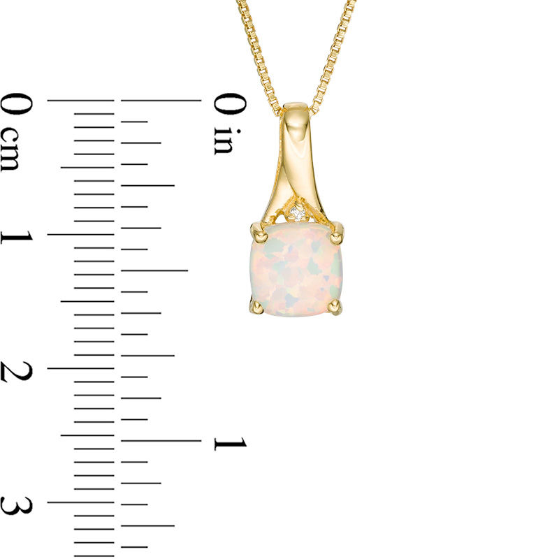 7.0mm Cushion-Cut Lab-Created Opal and Diamond Accent Ribbon Pendant in Sterling Silver with 18K Gold Plate