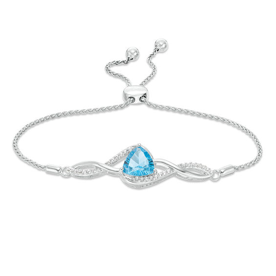 8.0mm Trillion-Cut Swiss Blue Topaz and Lab-Created White Sapphire Braid Bolo Bracelet in Sterling Silver - 9.5"
