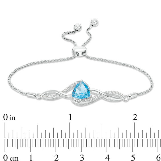 8.0mm Trillion-Cut Swiss Blue Topaz and Lab-Created White Sapphire Braid Bolo Bracelet in Sterling Silver - 9.5"