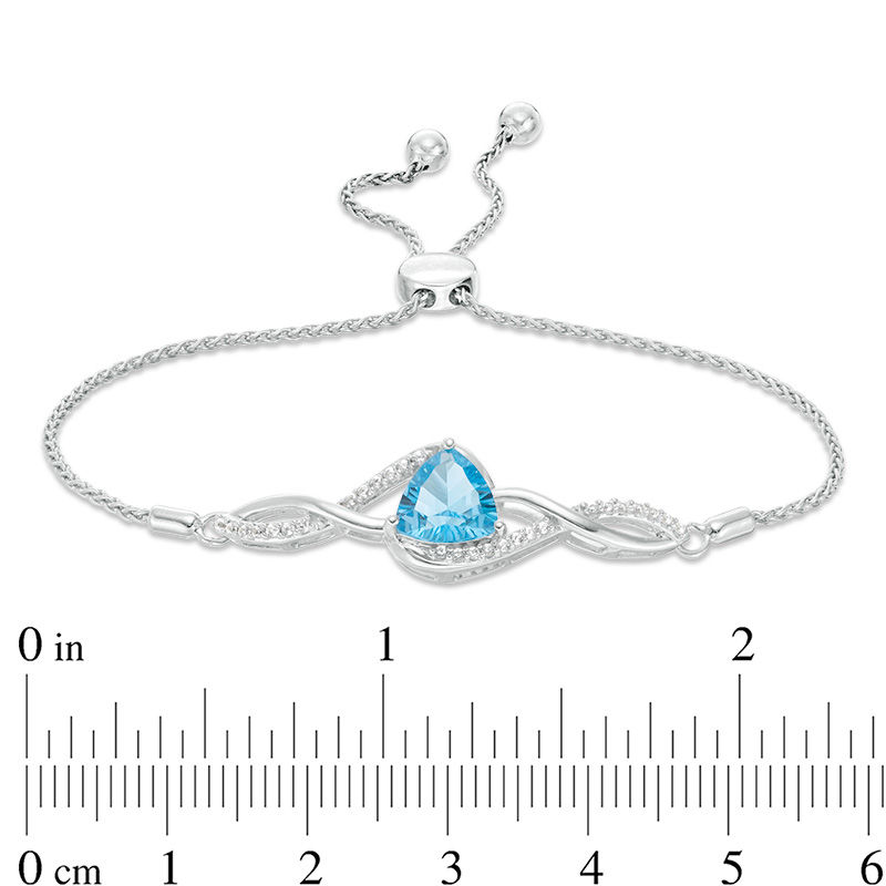 Main Image 3 of 8.0mm Trillion-Cut Swiss Blue Topaz and Lab-Created White Sapphire Braid Bolo Bracelet in Sterling Silver - 9.5"