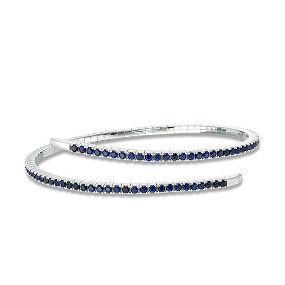 Lab-Created Ceylon Blue Sapphire Bypass Flex Bangle in Sterling Silver - 7.5"