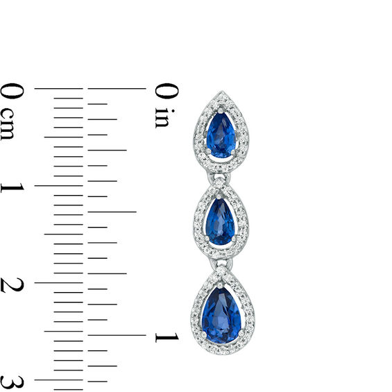 Pear-Shaped Lab-Created Blue and White Sapphire Frame Triple Drop Earrings in Sterling Silver