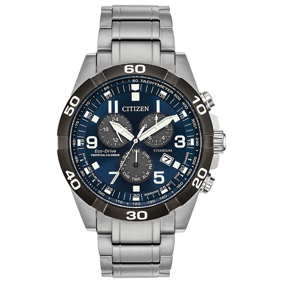 Men's Citizen Eco-DriveÂ® Brycen Chronograph Super Titaniumâ¢ Watch with Blue Dial (Model: Bl5558-58L)