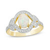 Oval Lab-Created Opal and White Topaz Frame Ring in Sterling Silver with 18K Gold Plate