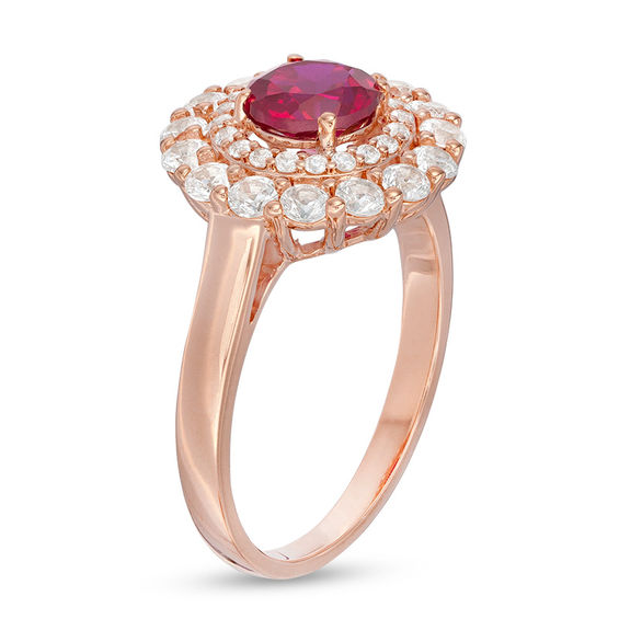 6.0mm Lab-Created Ruby and White Sapphire Double Frame Ring in 10K Rose Gold