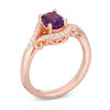 Thumbnail Image 2 of Oval Amethyst and Lab-Created White Sapphire Scroll Split Shank Ring in 10K Rose Gold