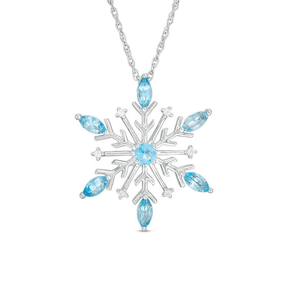 Marquise Swiss Blue Topaz and Lab-Created White Sapphire Snowflake Pendant in Sterling Silver