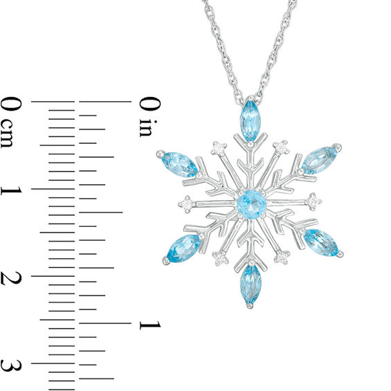 Marquise Swiss Blue Topaz and Lab-Created White Sapphire Snowflake Pendant in Sterling Silver