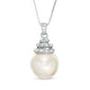 Thumbnail Image 0 of 12.0 - 13.0mm Cultured Freshwater Pearl and Lab-Created White Sapphire Coil Drop Pendant in Sterling Silver
