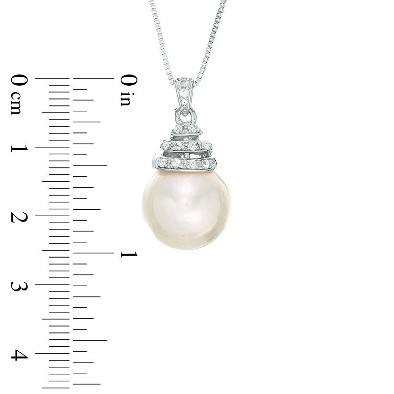 12.0 - 13.0mm Cultured Freshwater Pearl and Lab-Created White Sapphire Coil Drop Pendant in Sterling Silver
