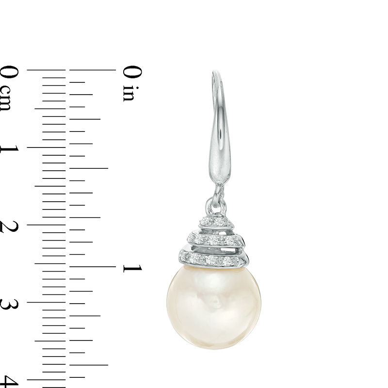 Main Image 2 of 12.0-13.0mm Freshwater Cultured Pearl and Lab-Created White Sapphire Coil Drop Earrings in Sterling Silver