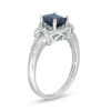 Oval Blue Sapphire and 1/4 CT. T.W. Diamond Chevron Collar Ring in 10K White Gold