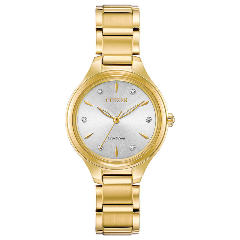 Ladies' Citizen Eco-Drive® Corso Diamond Accent Gold-Tone Watch with Silver-Tone Dial (Model: FE2102-55A)