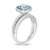 Thumbnail Image 2 of 8.0mm Simulated Aquamarine and Lab-Created White Topaz Frame Bridal Set in Sterling Silver