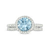 Thumbnail Image 3 of 8.0mm Simulated Aquamarine and Lab-Created White Topaz Frame Bridal Set in Sterling Silver