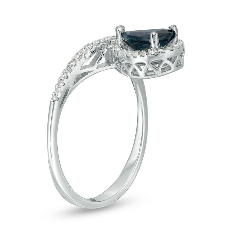 Pear-Shaped Blue Sapphire and 1/6 CT. T.W. Diamond Loop Frame Ring in 10K White Gold