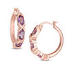 Thumbnail Image 0 of Oval Amethyst Three Stone Hoop Earrings in Sterling Silver with 18K Rose Gold Plate