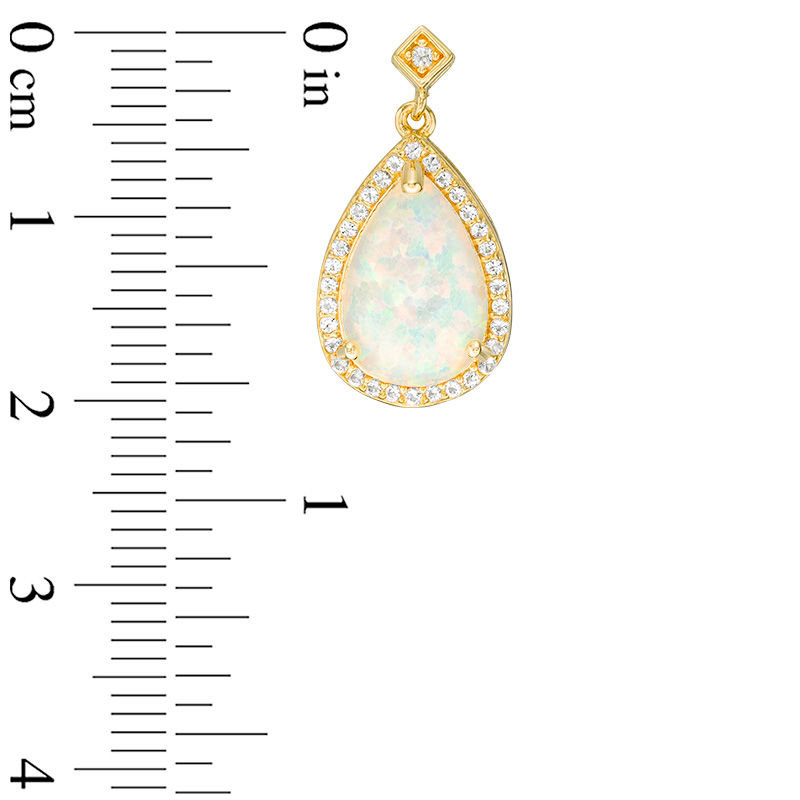 Pear-Shaped Lab-Created Opal and White Topaz Frame Drop Earrings in Sterling Silver with 18K Gold Plate