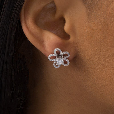 14K White Gold Diamond Flower Earring Jacket