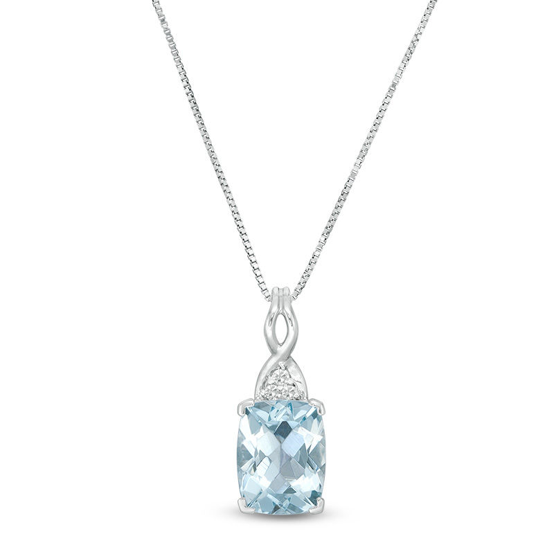 Elongated Cushion-Cut Aquamarine and Diamond Accent Tri-Top Pendant in 10K White Gold