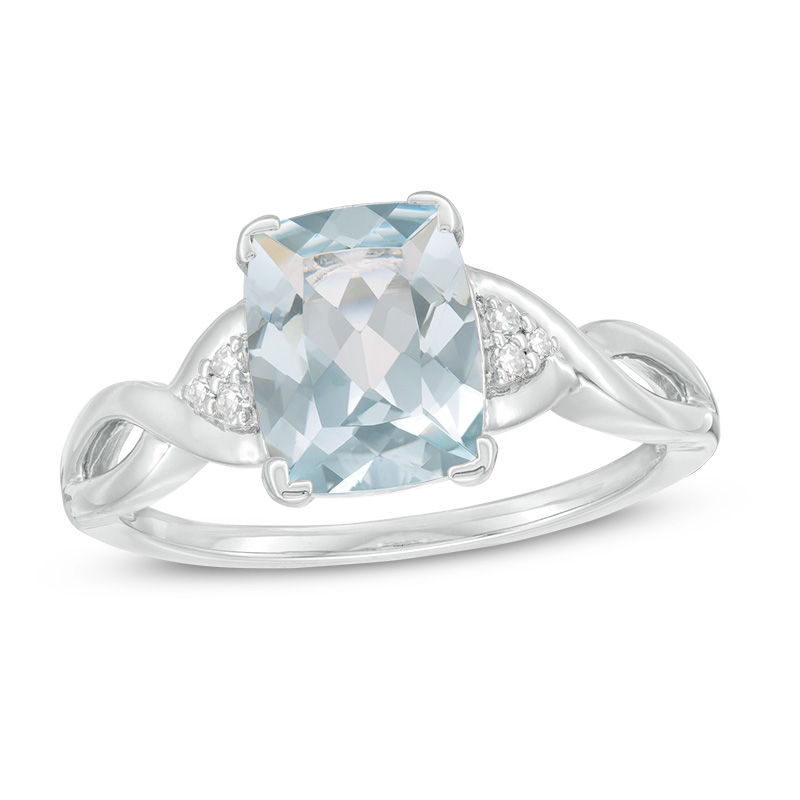 Elongated Cushion Cut Aquamarine And Diamond Accent Tri Sides