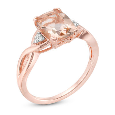 Elongated Cushion Cut Morganite And Diamond Accent Tri Sides Split