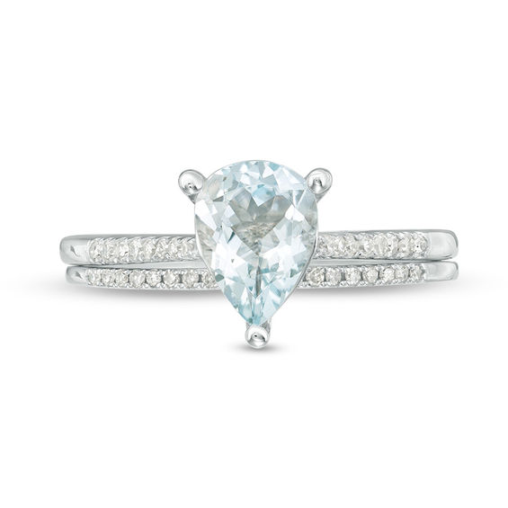 Pear-Shaped Aquamarine and 1/8 CT. T.w. Diamond Bridal Set in 10K White Gold