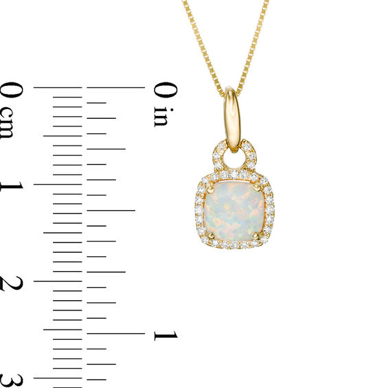 6.0mm Cushion-Cut Lab-Created Opal and 1/10 CT. T.w. Diamond Frame Doorknocker Pendant in 10K Gold