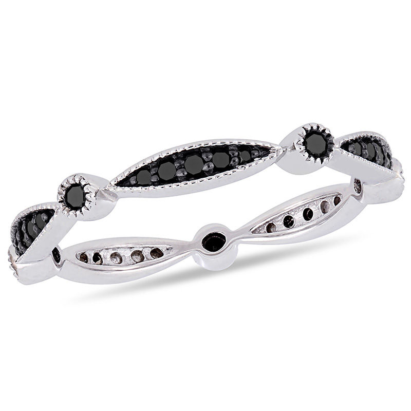 1/4 CT. T.W. Black Diamond Alternating Marquise and Round Vintage-Style Stackable Band in 10K White Gold