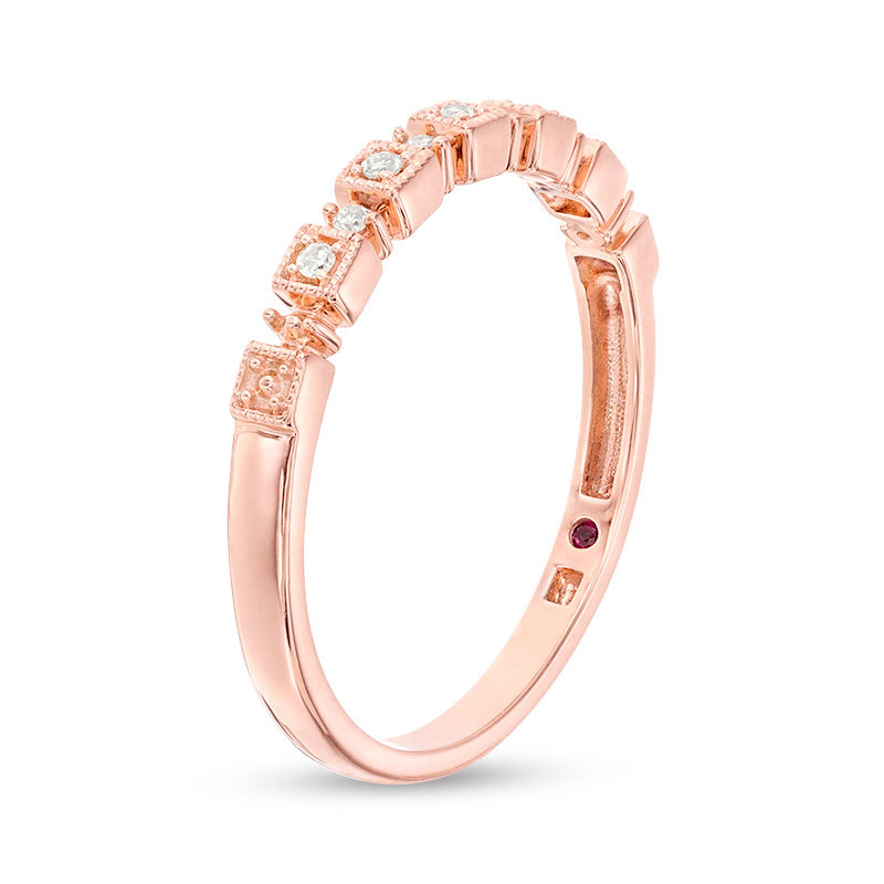 1/20 CT. T.W. Diamond Alternating Square and Round Vintage-Style Stackable Band in 10K Rose Gold