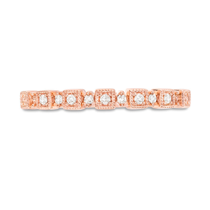 1/20 CT. T.W. Diamond Alternating Square and Round Vintage-Style Stackable Band in 10K Rose Gold