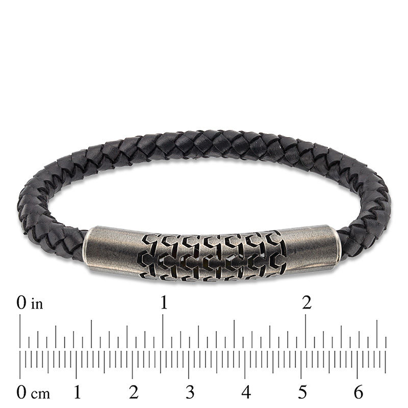 Men's 9.0mm Braided Leather Bracelet with Magnetic Stainless Steel Clasp - 8.5"