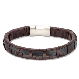 Brown Leather Bracelet with Magnetic Stainless Steel Clasp - 8.5"