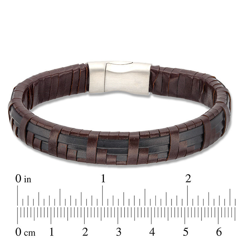 Leather bracelet for men with stainless steel magnetic closure