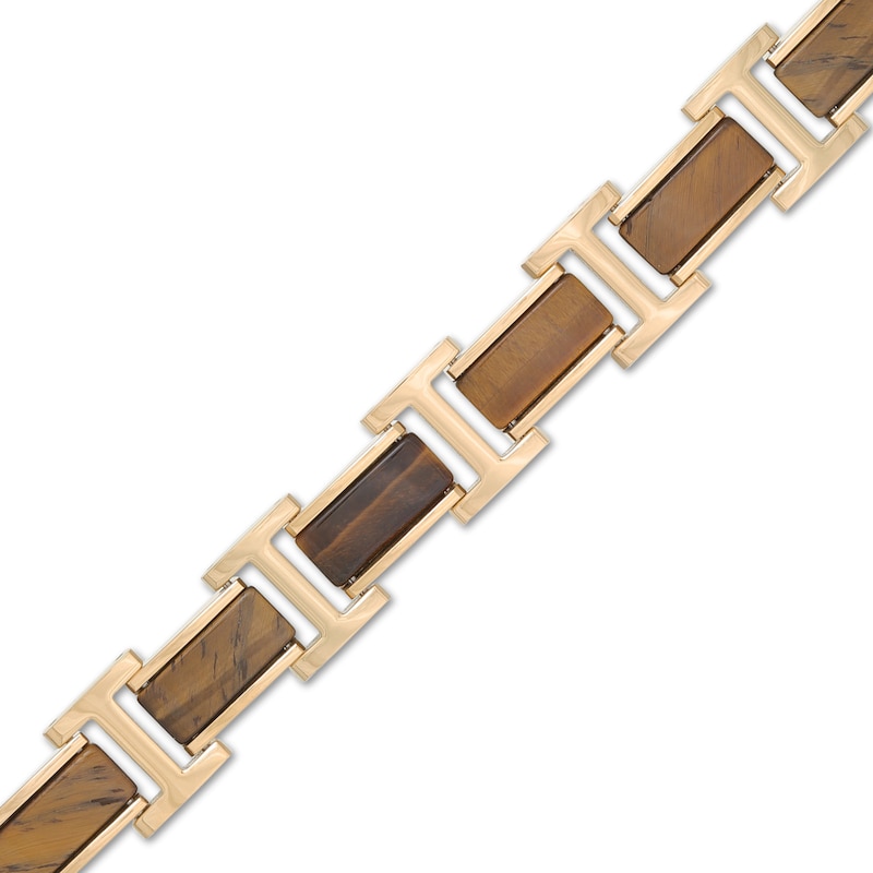 Men's Tiger's Eye Link Bracelet in Stainless Steel with Yellow IP - 8.5"