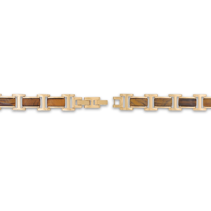Main Image 3 of Tiger's Eye Link Bracelet in Stainless Steel with Yellow IP - 8.5"