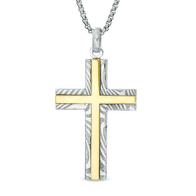 Men's Cross Pendant in Damascus 