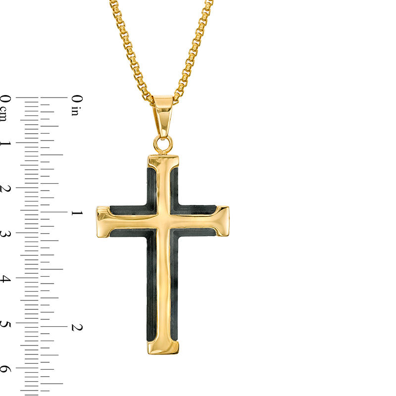 Men's Carbon Fiber Cross Pendant in Stainless Steel with Yellow IP - 24"