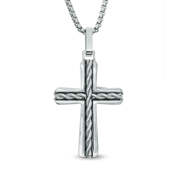 Men's Braided Cross Pendant in Stainless Steel - 24"