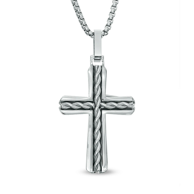 Men's Braided Cross Pendant in Stainless Steel - 24"