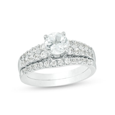 6.0mm Lab-Created White Sapphire Bridal Set in Sterling Silver | Zales