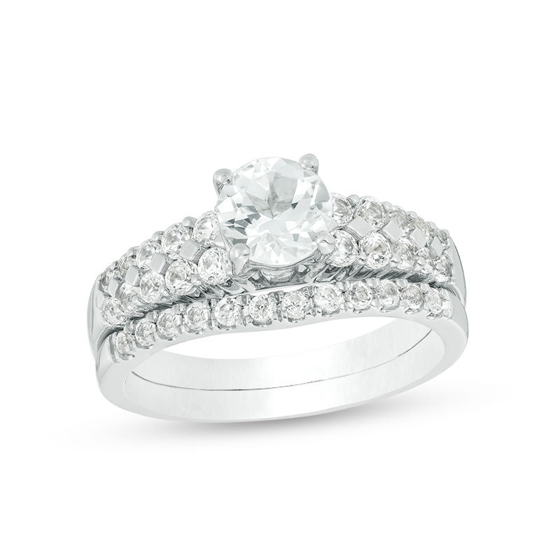 Main Image 1 of 6.0mm Lab-Created White Sapphire Bridal Set in Sterling Silver
