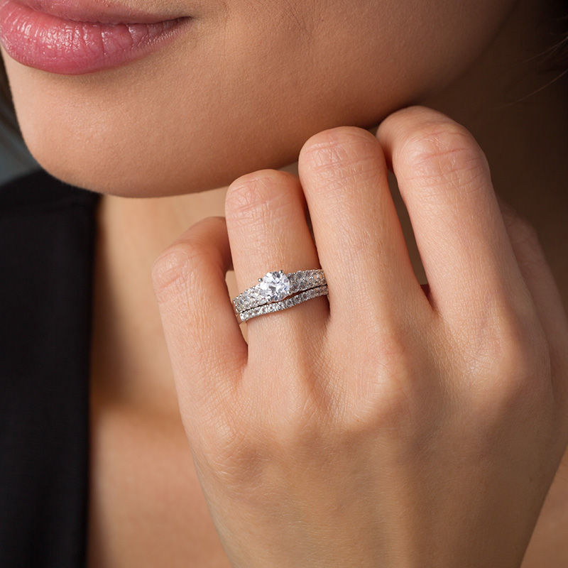 Main Image 2 of 6.0mm Lab-Created White Sapphire Bridal Set in Sterling Silver