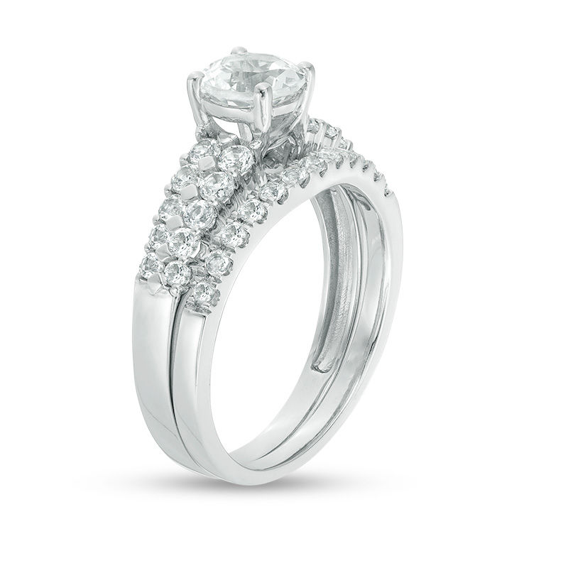 Main Image 3 of 6.0mm Lab-Created White Sapphire Bridal Set in Sterling Silver