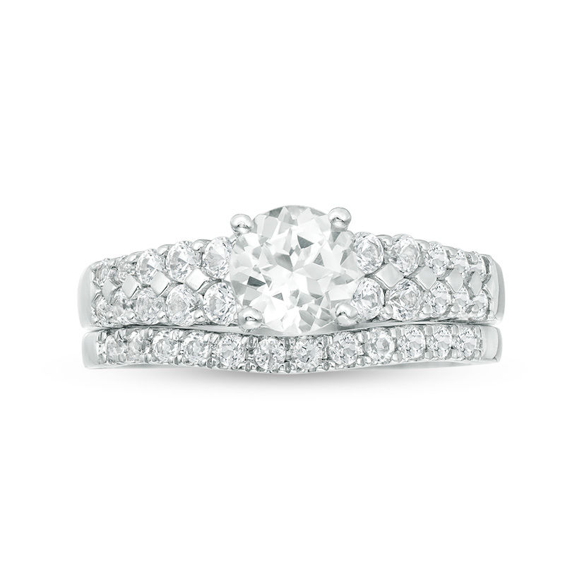 Main Image 4 of 6.0mm Lab-Created White Sapphire Bridal Set in Sterling Silver