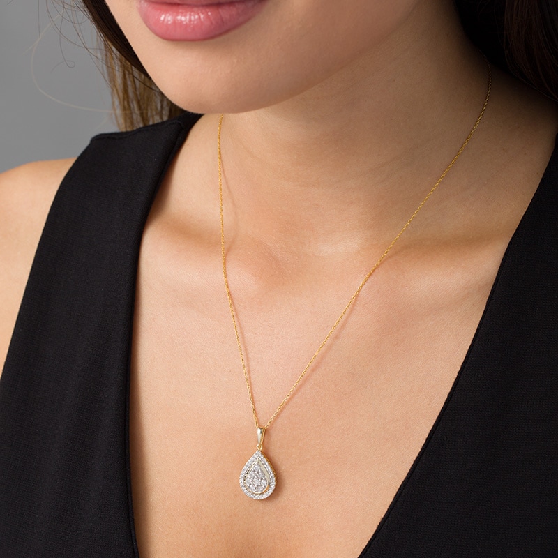 Main Image 2 of 1 CT. T.W. Composite Diamond Teardrop Frame Pendant in 10K Gold
