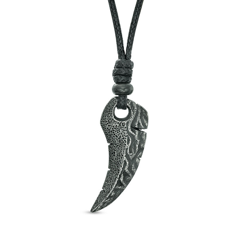 Men's Textured Tooth Pendant in Stainless Steel with Black IP - 22"