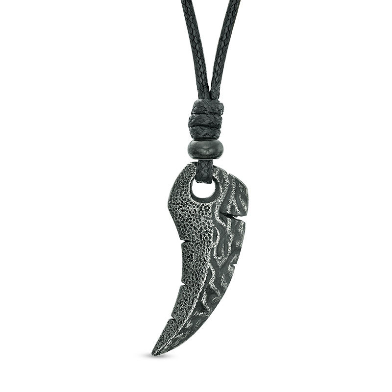 Main Image 1 of Men's Textured Tooth Pendant in Stainless Steel with Black IP - 22"